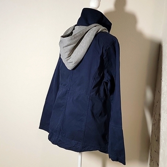 Hurley Winchester Woven Jacket Coat Hoodie Hooded Zip-Up Button Navy Blue Gray L - Picture 8 of 16